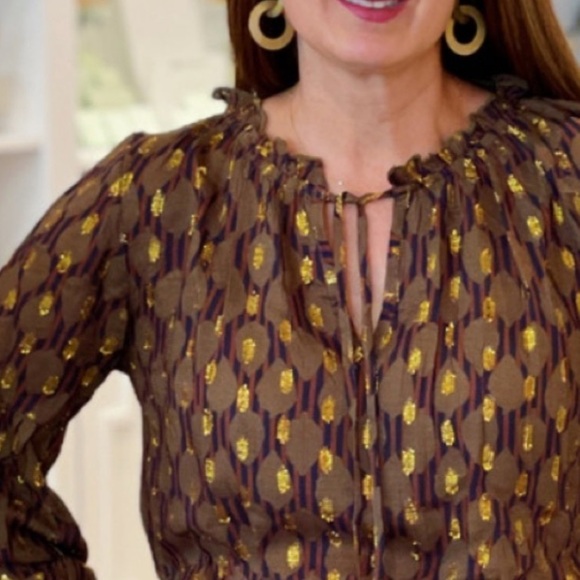 Oliphant Balloon Sleeve Short Dress Fig Olive Tassels Medium V2 - Picture 2 of 10